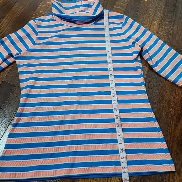 Vintage 70s vibe Blue Orange Striped Turtleneck - Picture 7 of 10